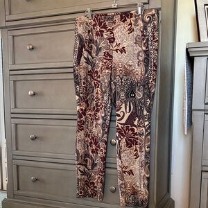 Chico's Burgundy and Beige Patterned Leggings